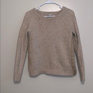 J Crew tan chunky sweater with gold detail